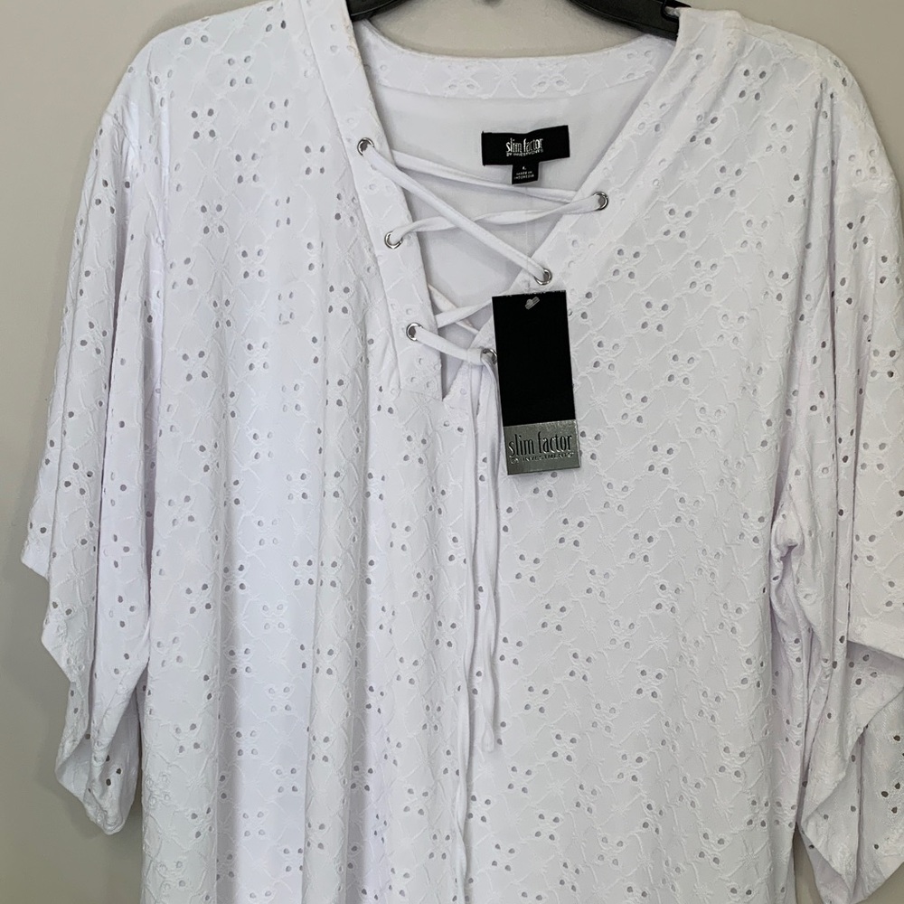Investments White Lace-Up Eyelet Blouse